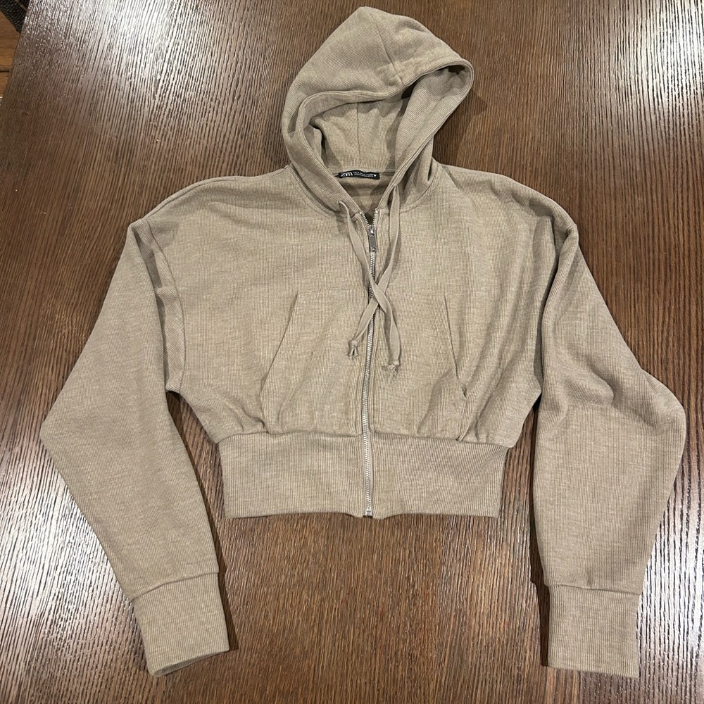 Zara Women's Taupe Zip-Up Hoodie